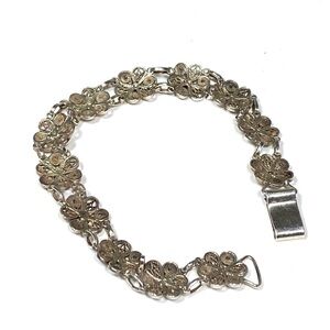 925 Sterling Sillier Vintage 6.75” Filigree Flowers Linked 10g Tested Unmarked